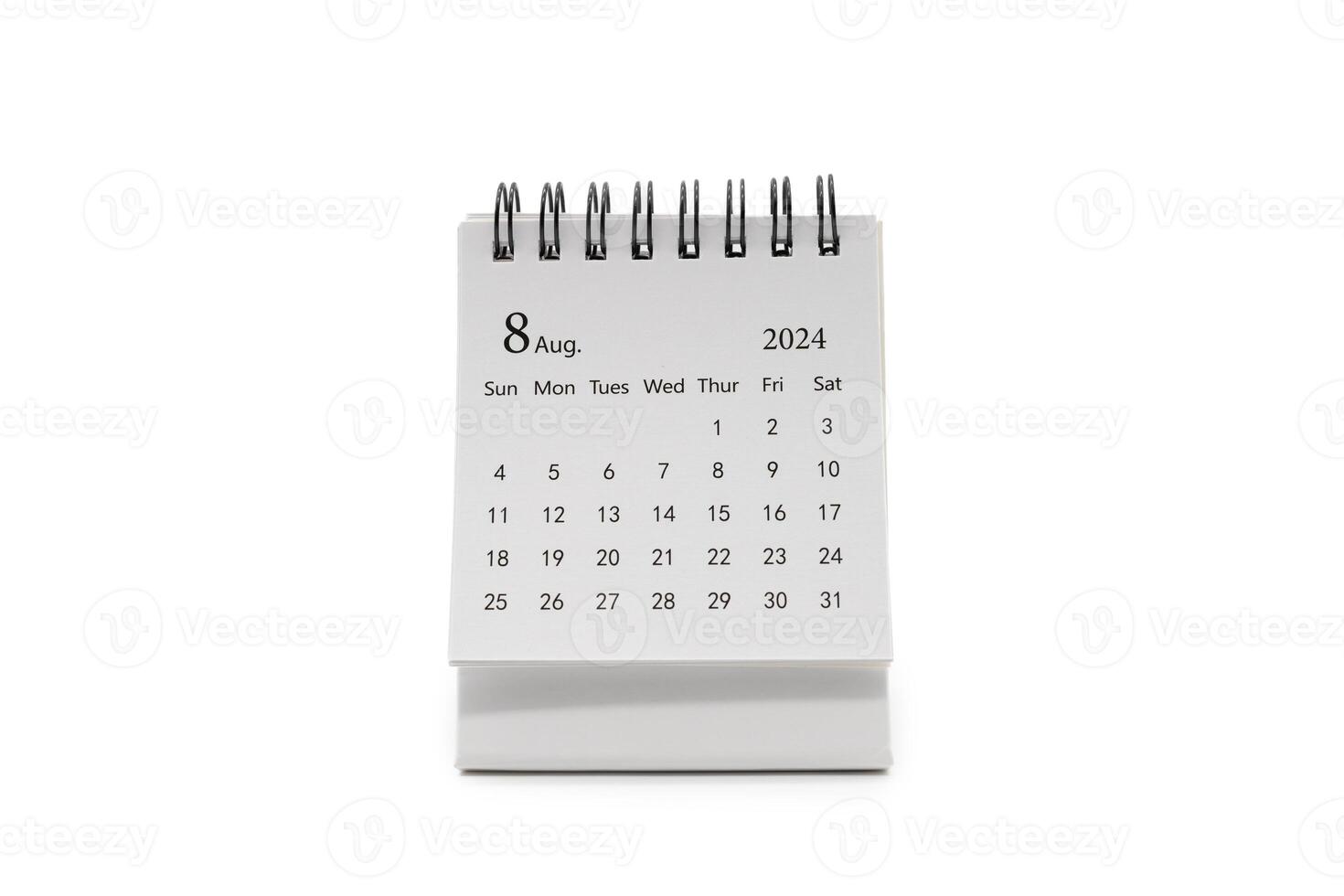 Simple desk calendar for August 2024 isolated on white background. Calendar concept with copy space. photo