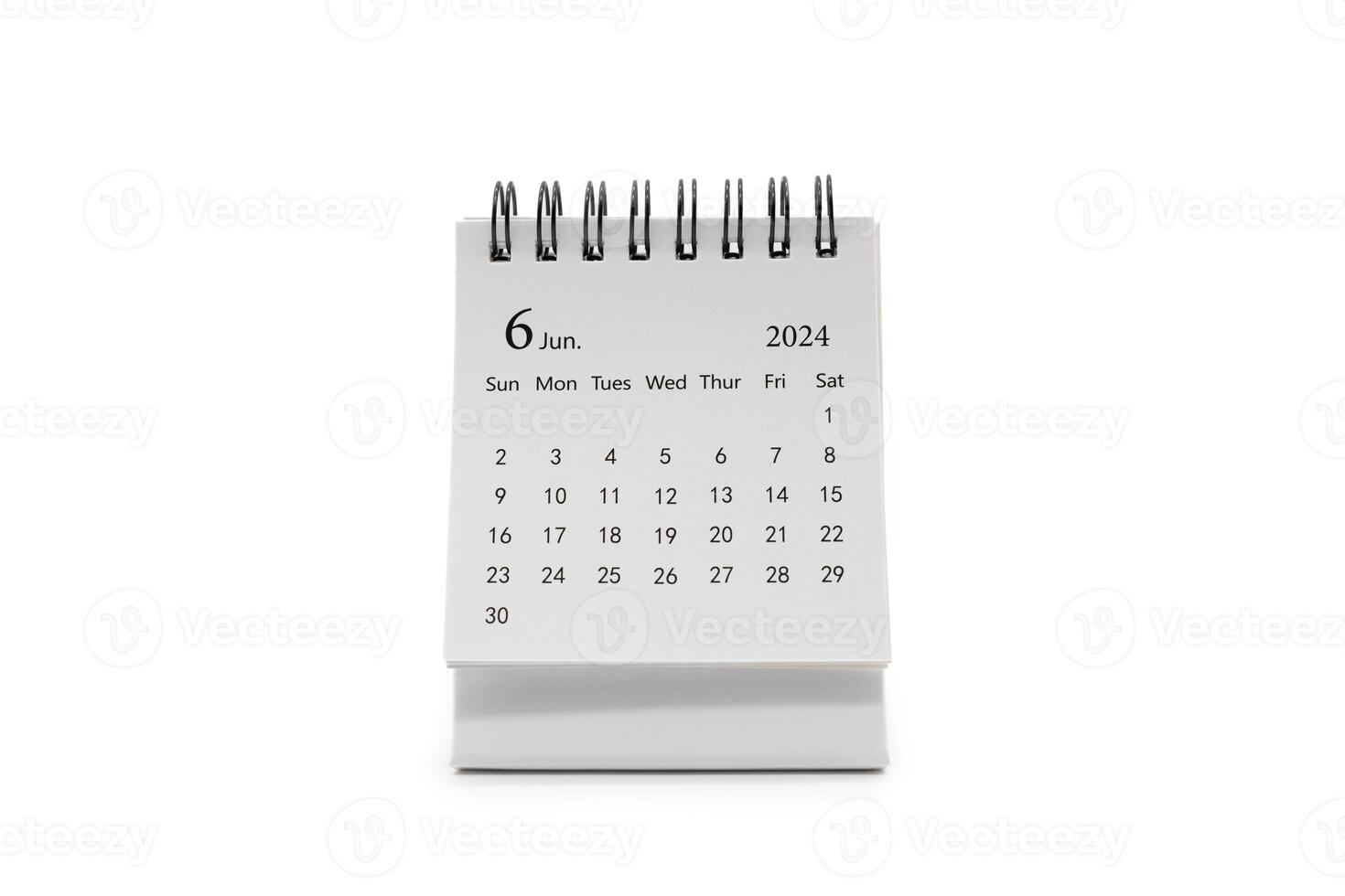 Simple desk calendar for JUNE 2024 isolated on white background. Calendar concept with copy space. photo