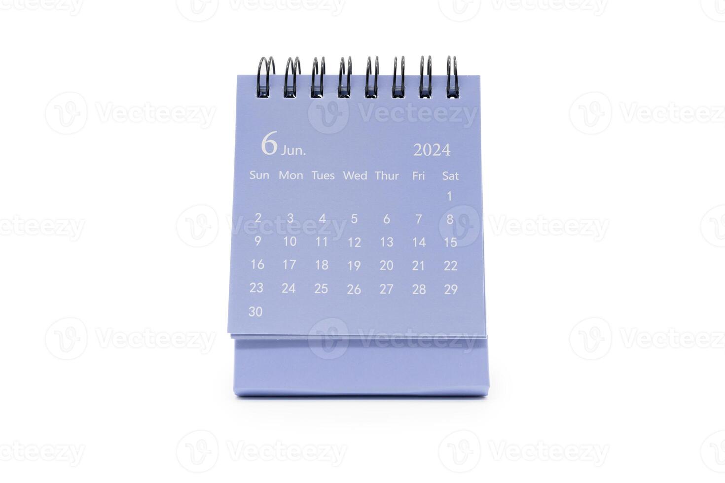 Simple blue desk calendar for JUNE 2024 isolated on white background. Calendar concept with copy space. photo