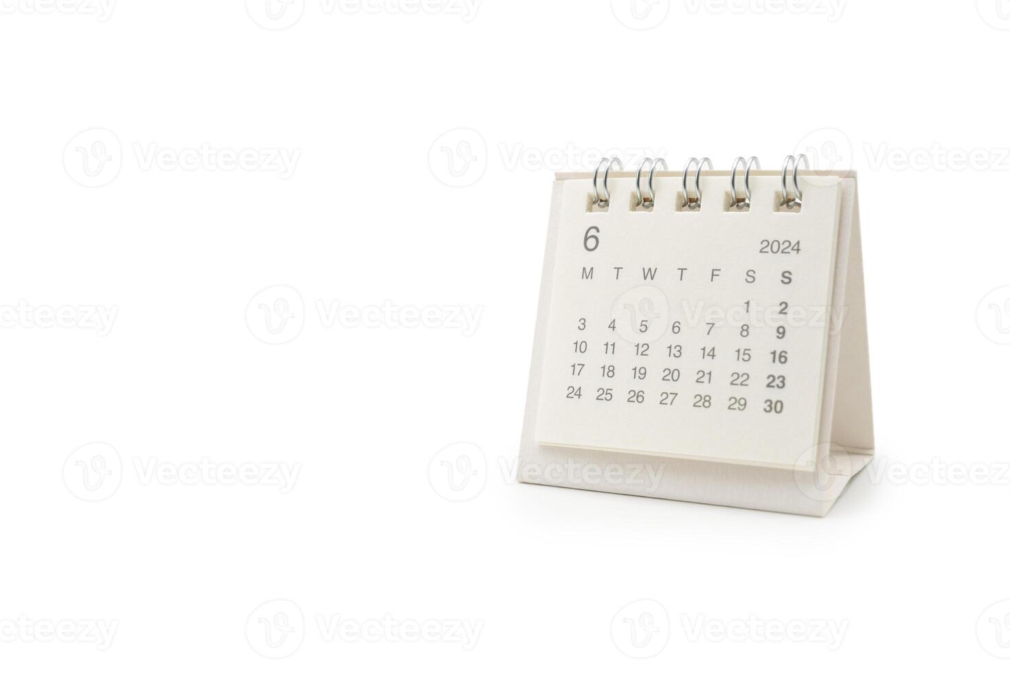 Simple desk calendar for June 2024 isolated on white background. Calendar concept with copy space. Clipping Path. photo