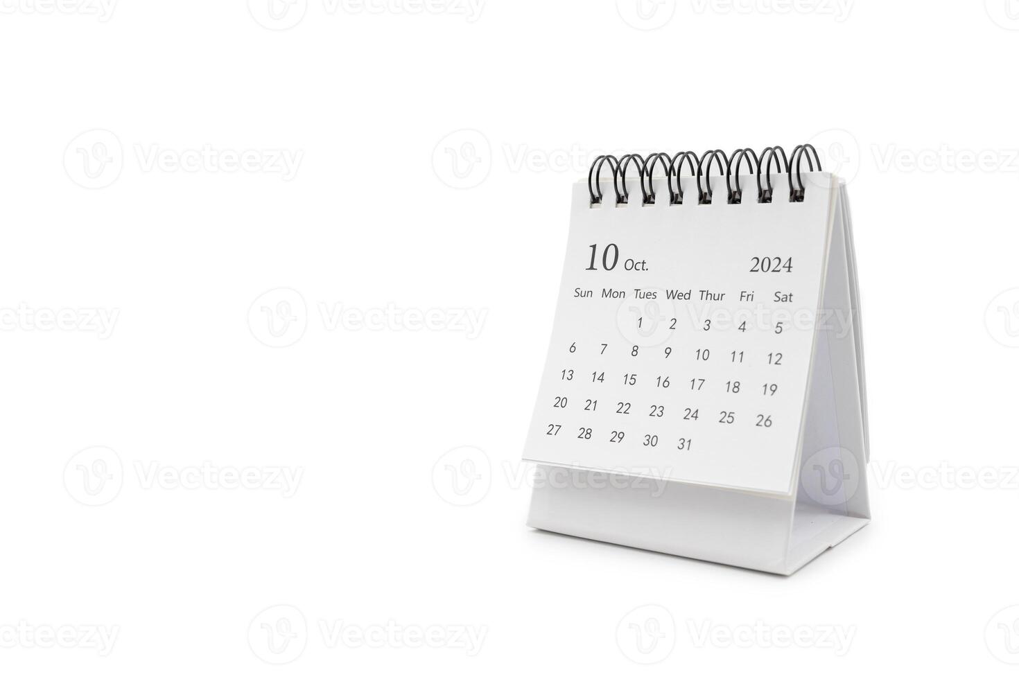 sencillo escritorio calendario para octubre 2024 aislado en blanco antecedentes. calendario concepto con Copiar espacio. foto