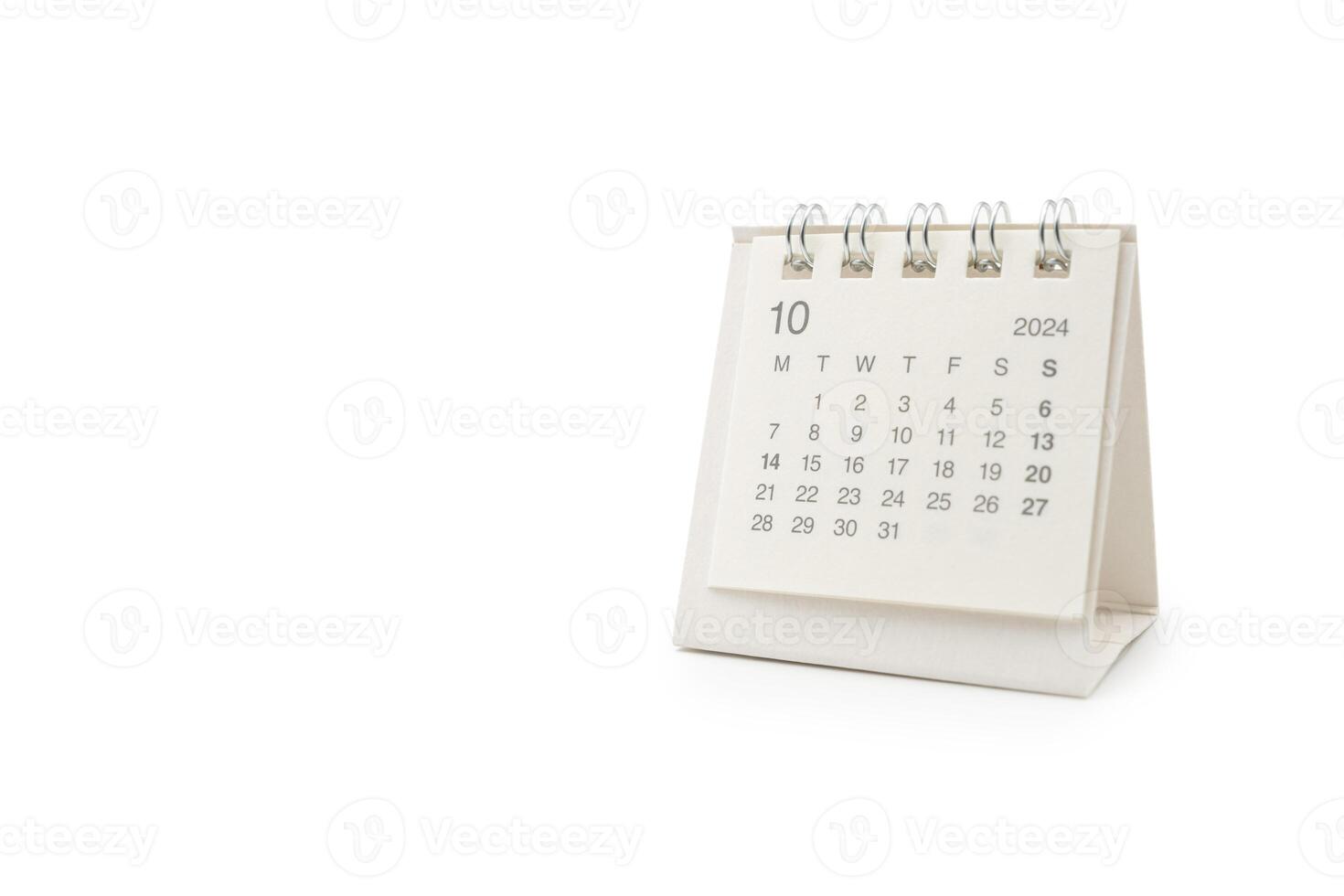 Simple desk calendar for October 2024 isolated on white background. Calendar concept with copy space. Clipping Path. photo