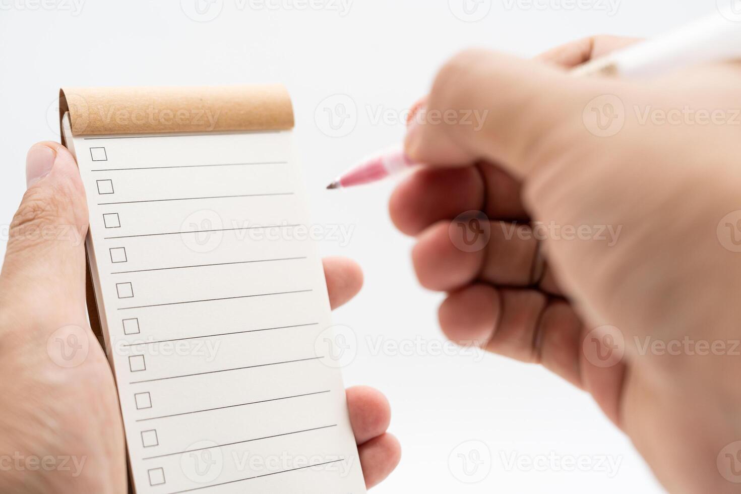 Blank checklist, planning for shopping reminder or project priority task list. small notepad with checkbox isolated on white background. Blank checklist for text. Copy Space. photo