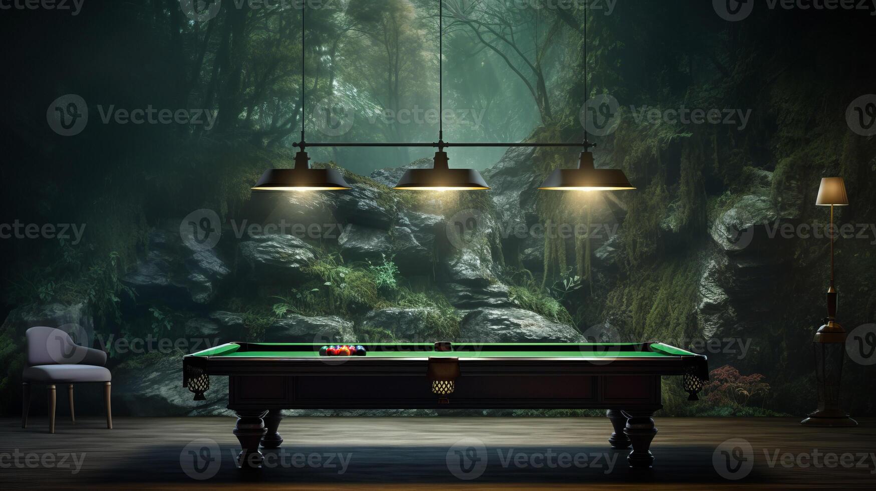 AI generated Billiard table against picturesque landscape of serene nature captures tranquil concentration photo