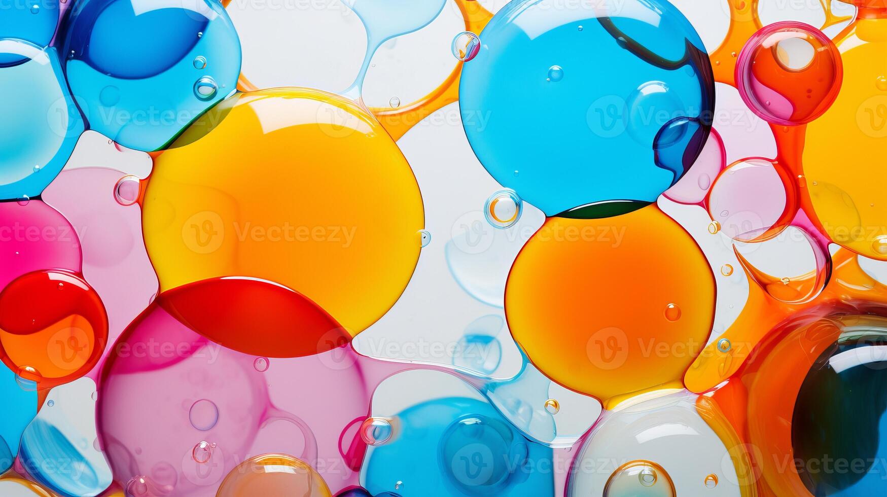 AI generated Mesmerizing colorful oil stains and vibrant bubbles as dynamic abstract background, top view photo