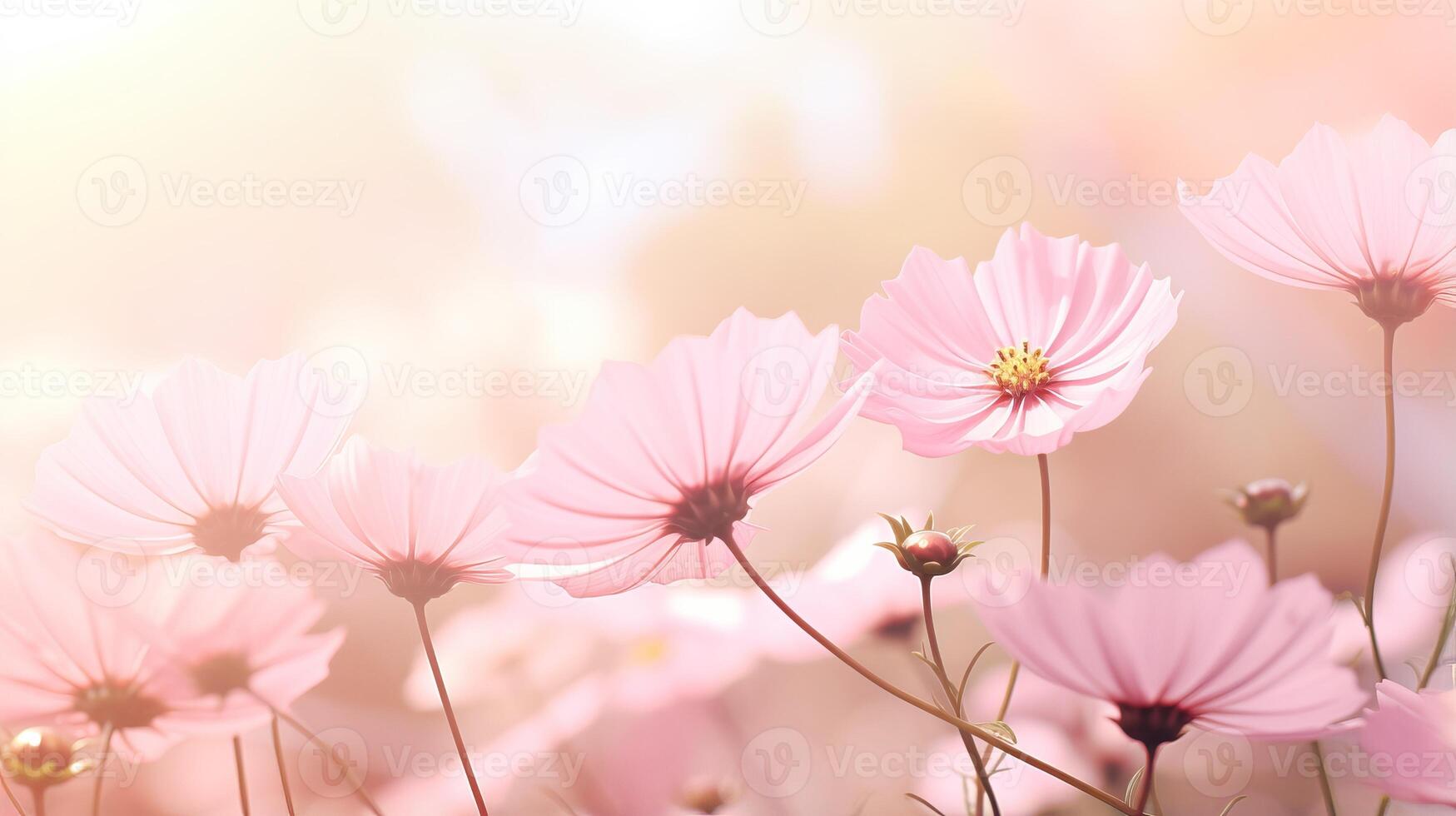 AI generated Delicate pink flowers bathed in soft sunlight emanating sense of natural beauty and serenity photo