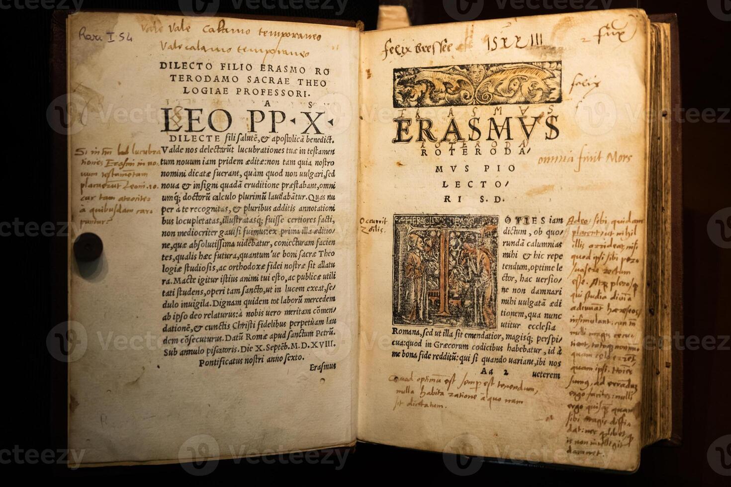 Turin, Italy - Royal Library, Erasmus Roterodamus - New Testament, first printed in 1516. Ancient manuscript. photo