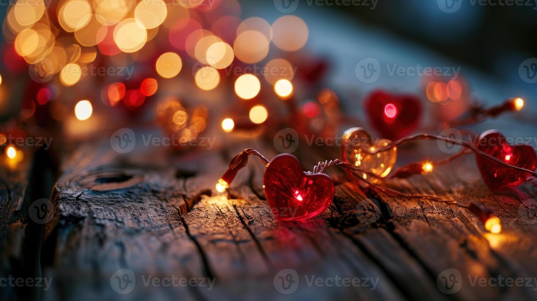 AI generated Whispers of Romance Heart Lights and Golden Bokeh photo