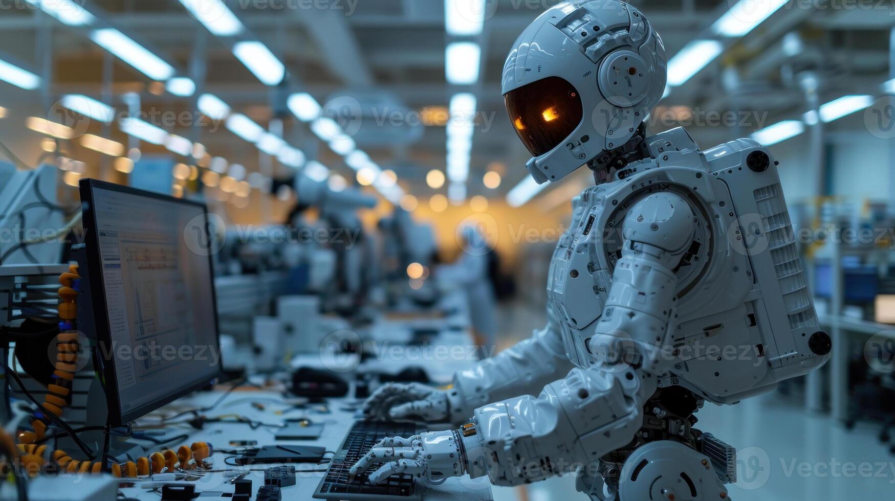 AI generated Futuristic Automation Robot Working in a Tech Lab photo
