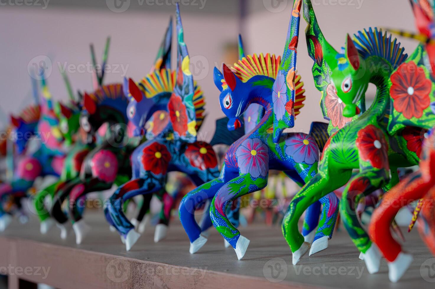 Mexican traditional art sculptures Alebrijes imaginary animals photo