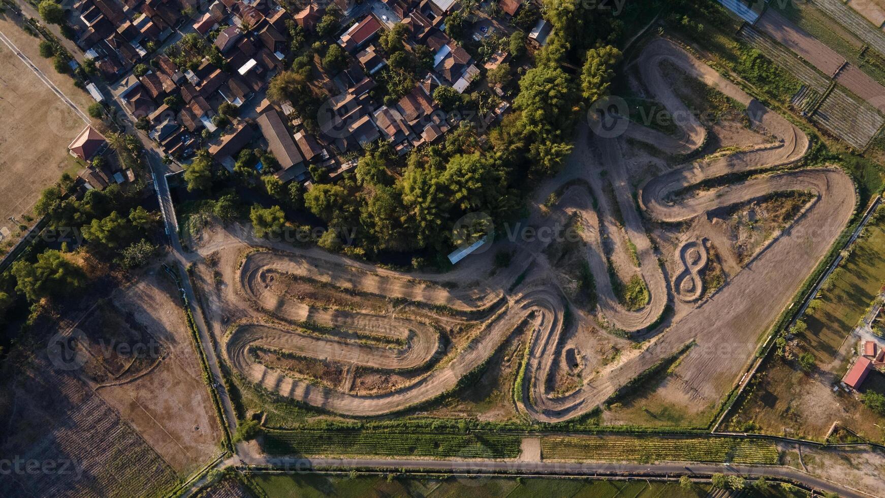 Aerial view in the afternoon, Sultan Agung Bantul Indonesia motocross circuit. Irwan Ardisansyah circuit.Afternoon aerial view, Sultan Agung motocross circuit, Bantul Indonesia photo