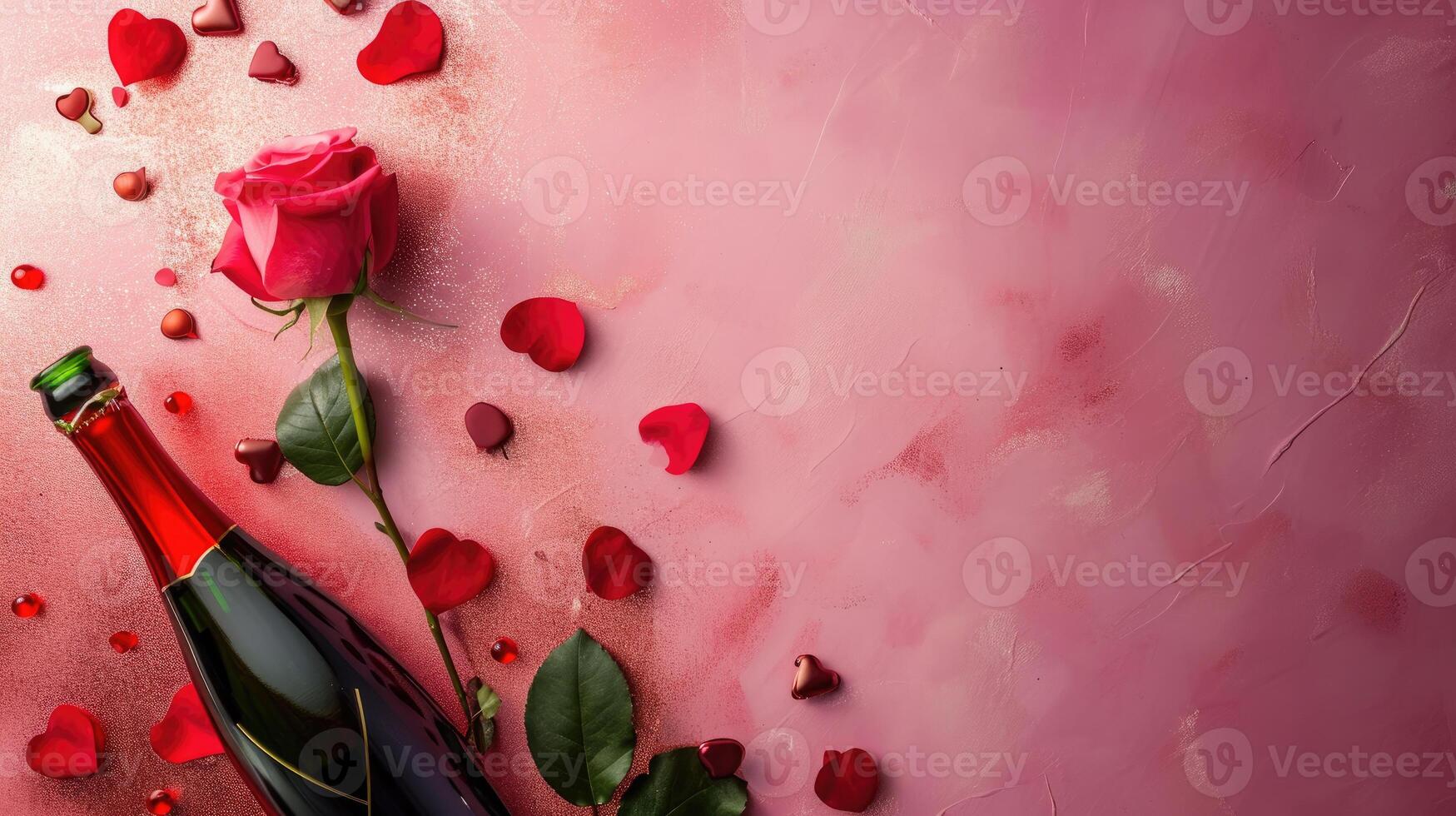 AI generated Romantic Celebration with Champagne and Rose photo