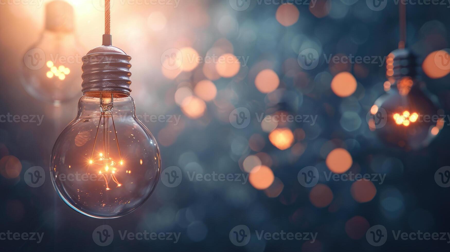 AI generated Illuminated Ideas Vintage Lightbulbs Against a Bokeh Backdrop photo