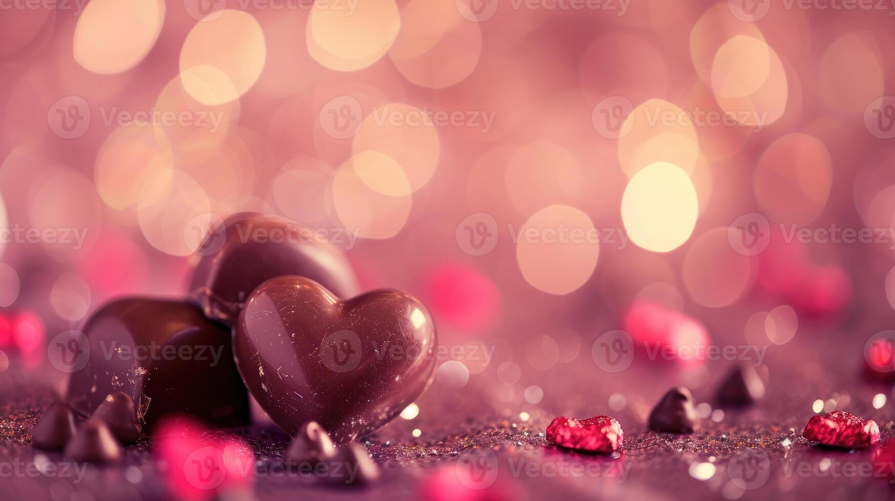AI generated Chocolate Hearts and Sparkling Bokeh for Valentine's Day photo