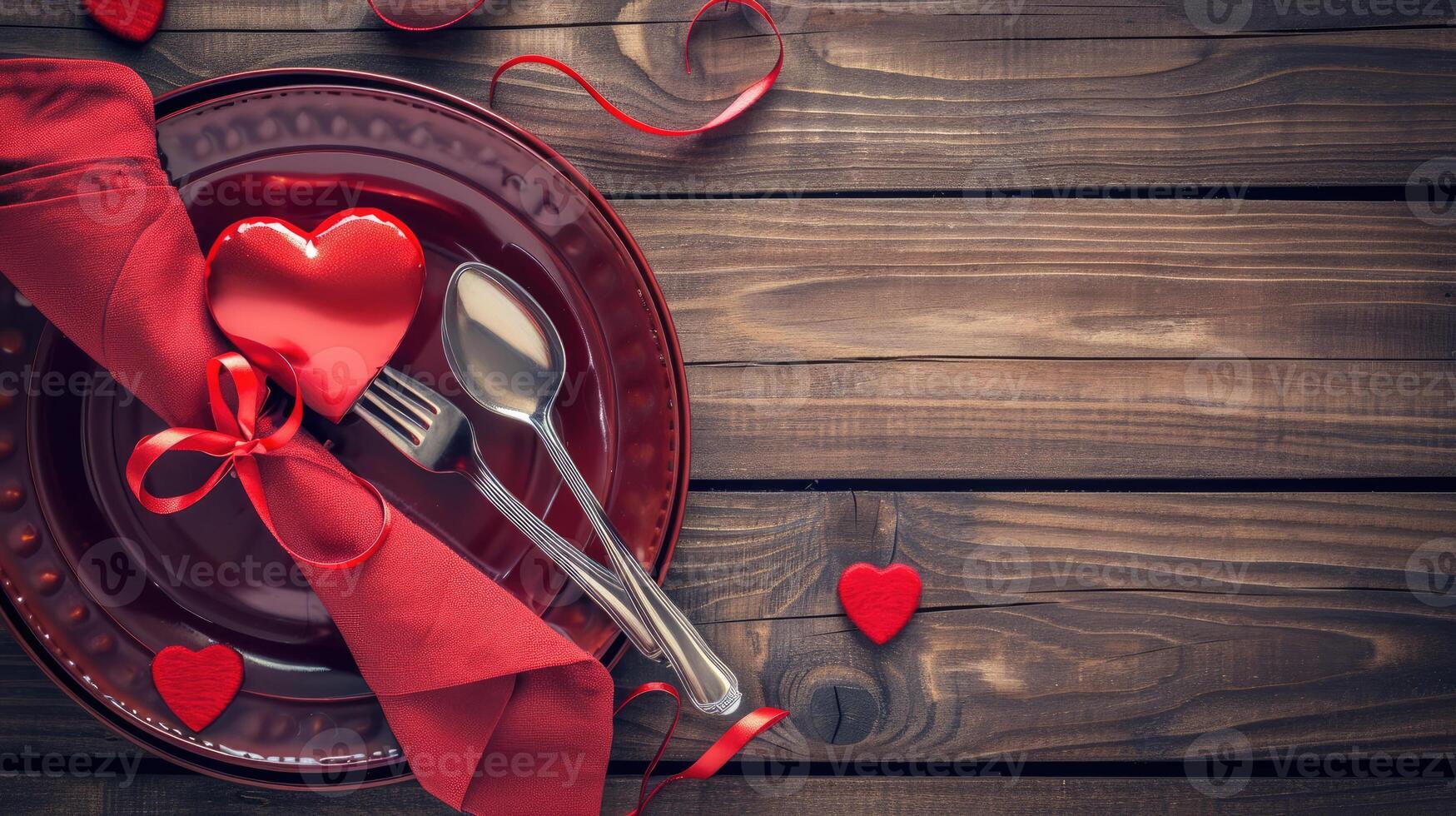 ai generado elegante San Valentín cena sitio ajuste foto