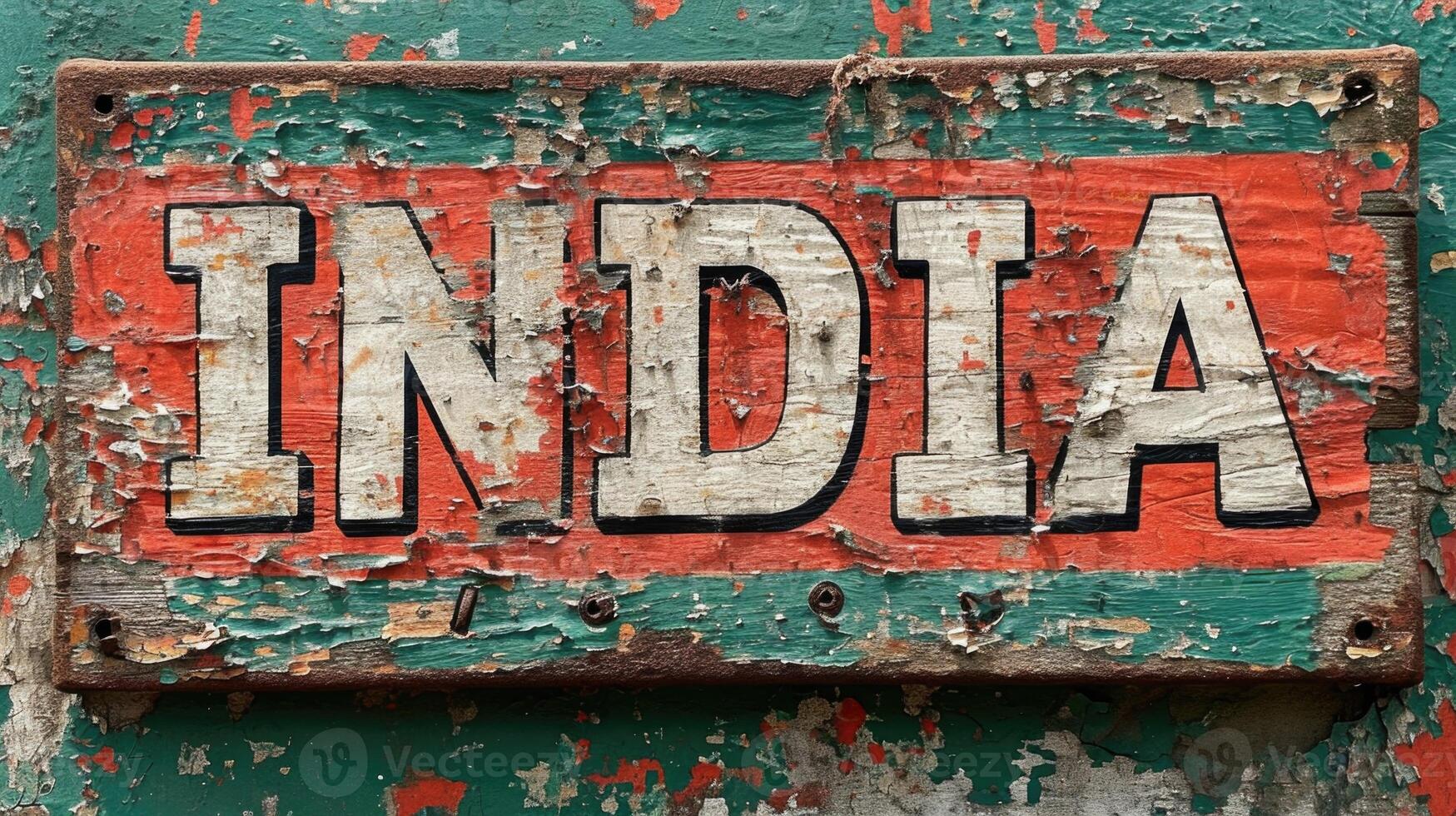 AI generated Old wooden background with the word India on it. photo