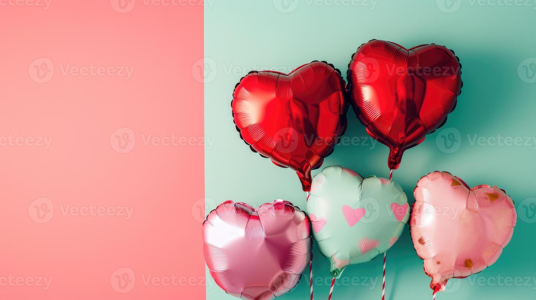 AI generated Heart Balloons on Dual-Tone Background photo