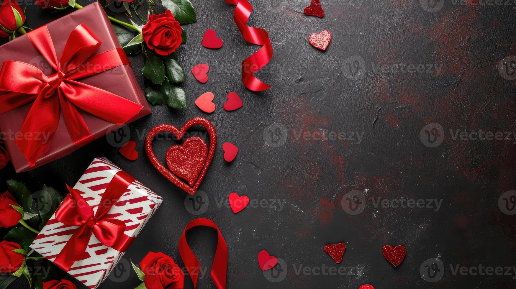 ai generado San Valentín día celebracion con rosas y regalos foto