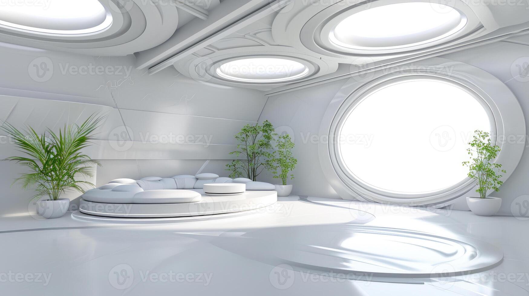 AI generated Minimalist Futuristic Lounge with Natural Accents photo