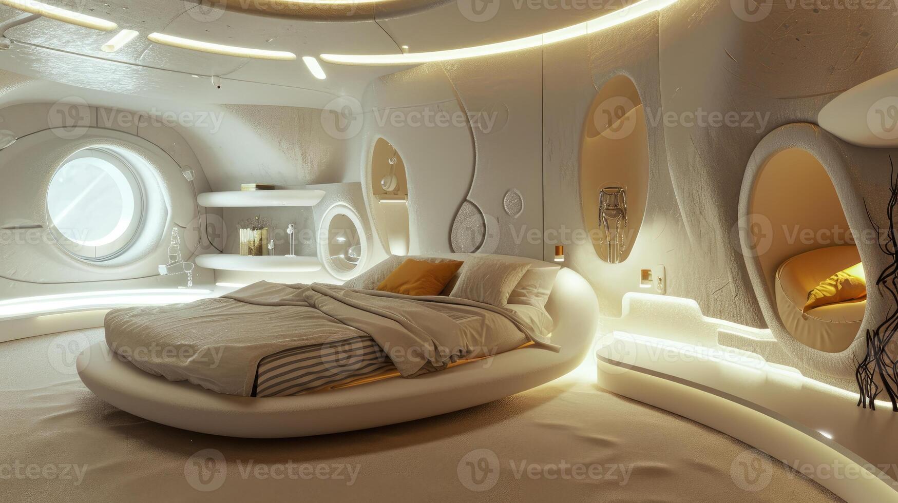 AI generated Modern Organic Futiristic Bedroom Oasis photo