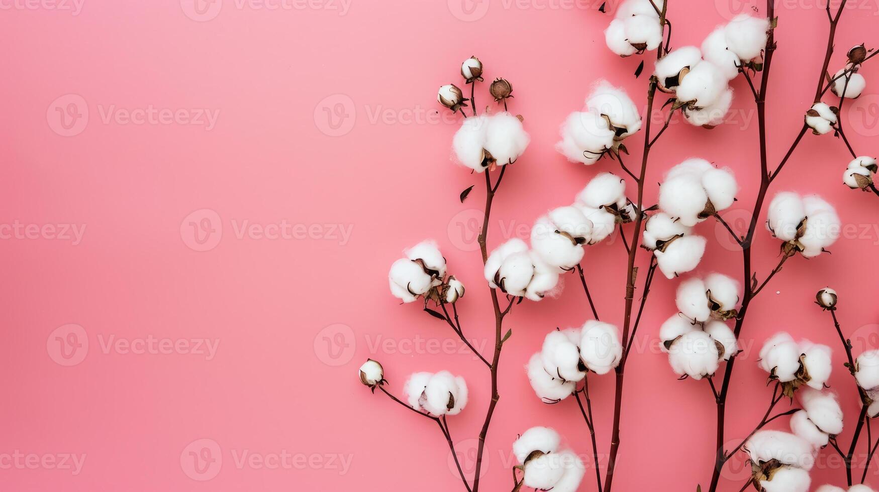 AI generated Cotton Branches on Soft Pink Background photo