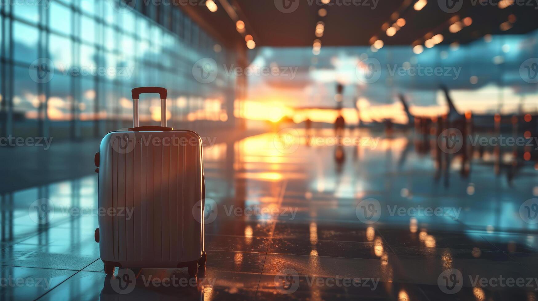 AI generated Dawn of Departure Suitcase at Sunrise photo