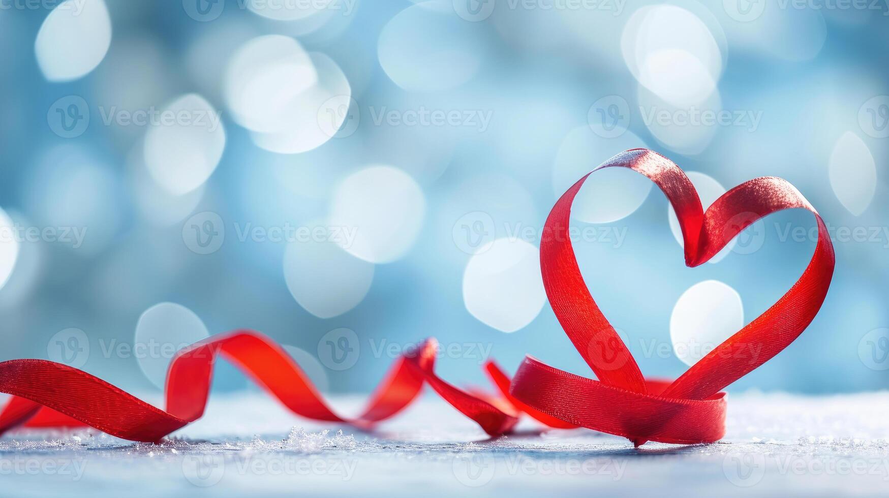 AI generated Heart shaped Ribbon on a Snowy Bokeh Background photo