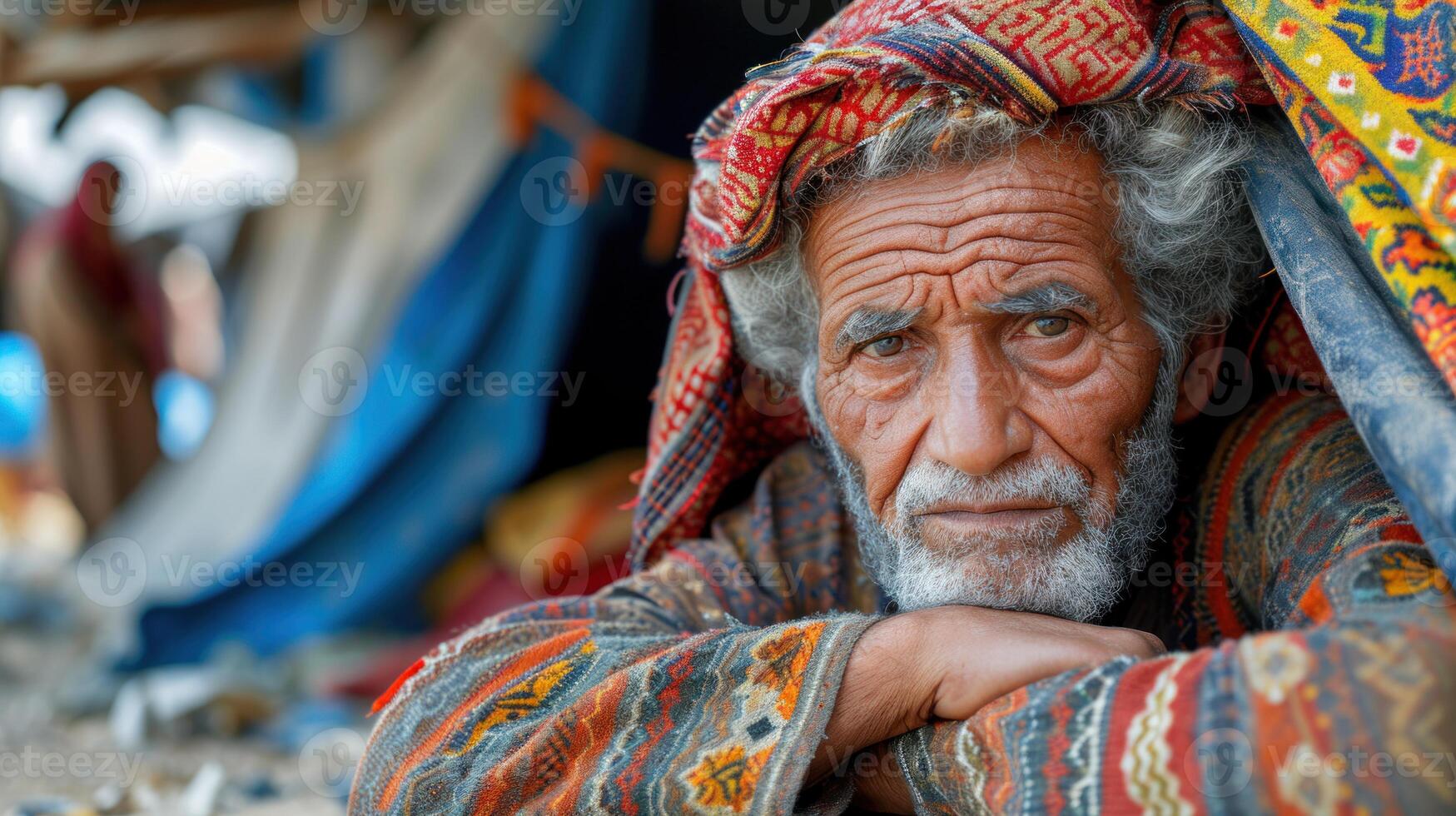 ai generado retrato de un triste antiguo hombre en Yemen. foto