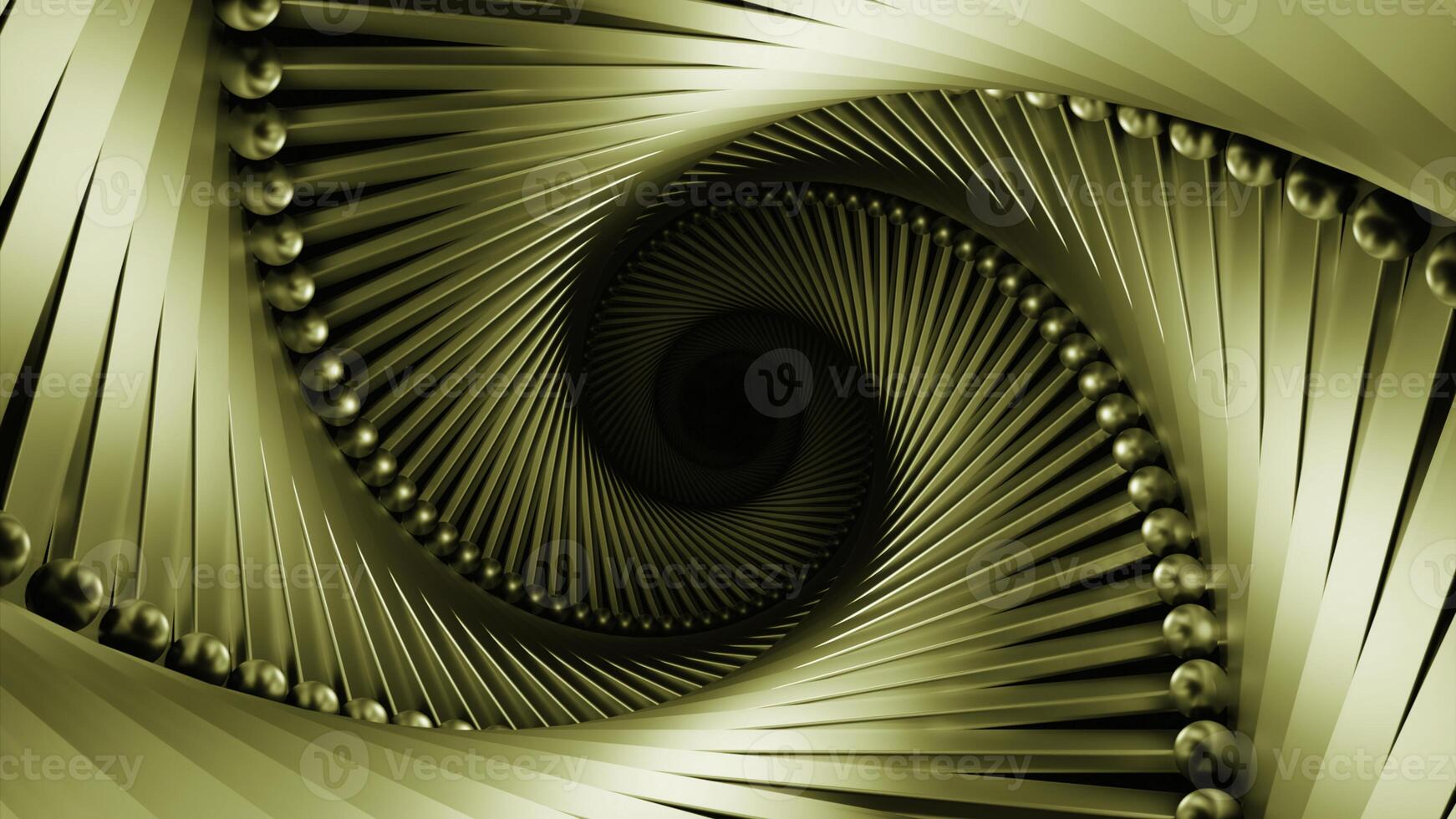 Moving 3d spiral tunnel with lines and balls. Design. Twisted spiral with lines and dots in tunnel. Spiral tunnel as weave with lines and beads photo