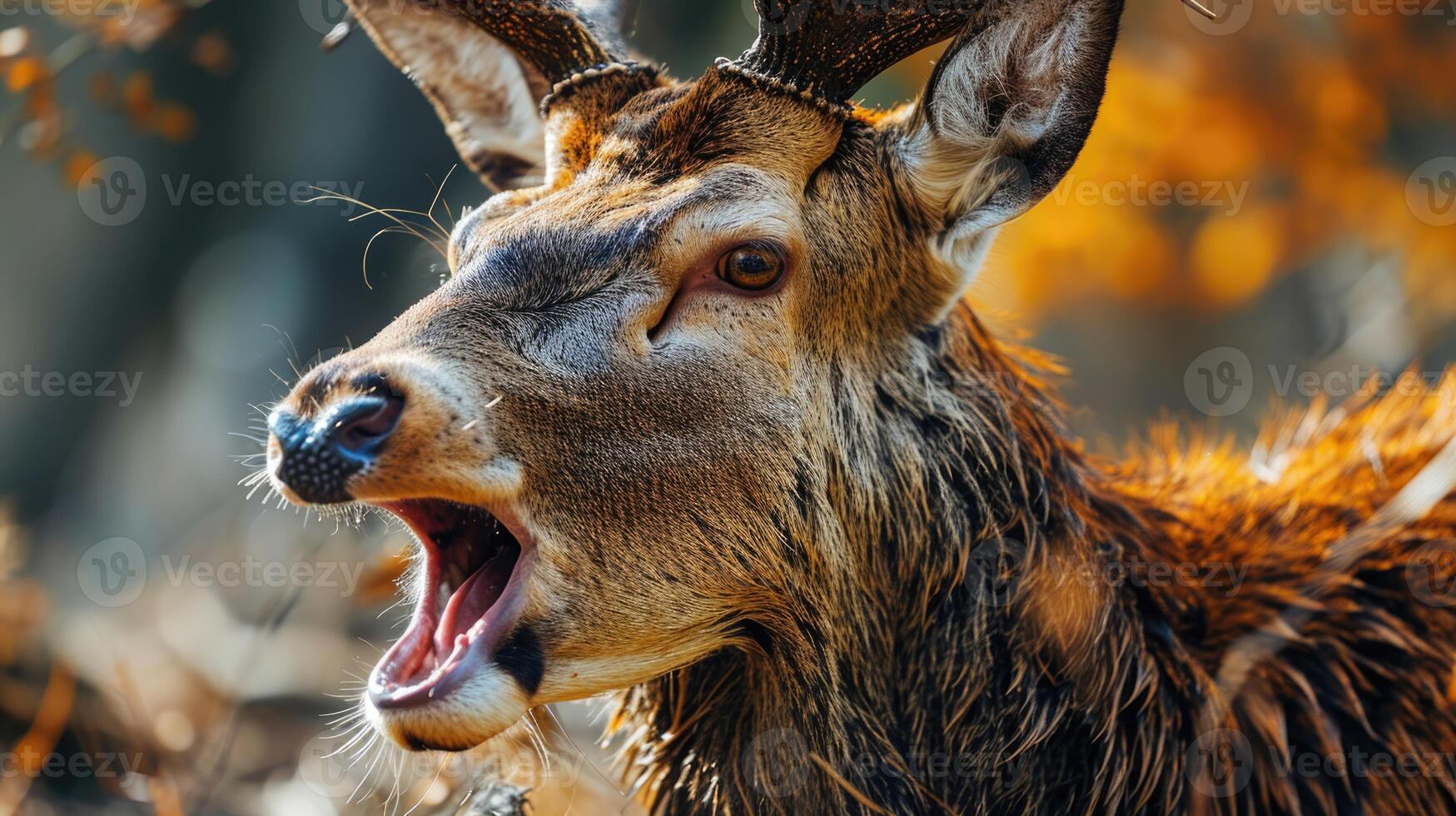 AI generated Close up of a Red Deer with open mouth. Animal rabies. photo