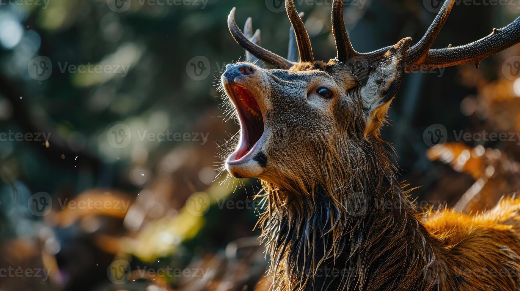 AI generated Close up of a Red Deer with open mouth. Animal rabies. photo