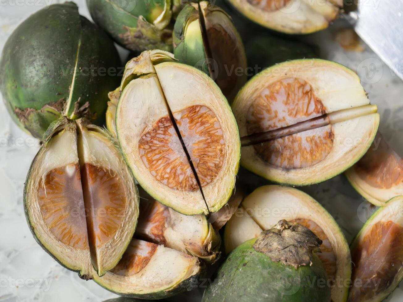 Close-up of Areca catechu cut. photo