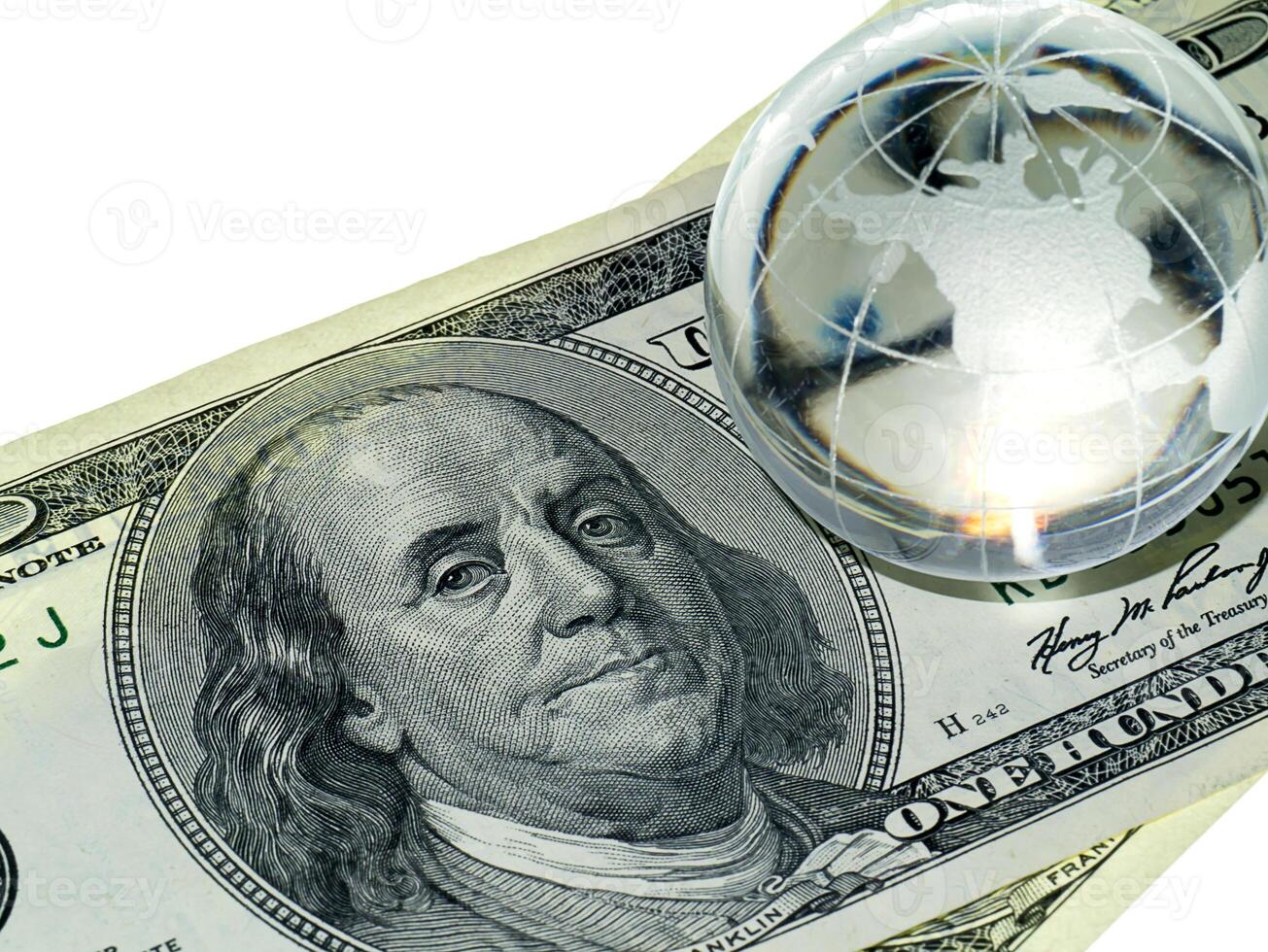 Close up marble map with dollar money. photo