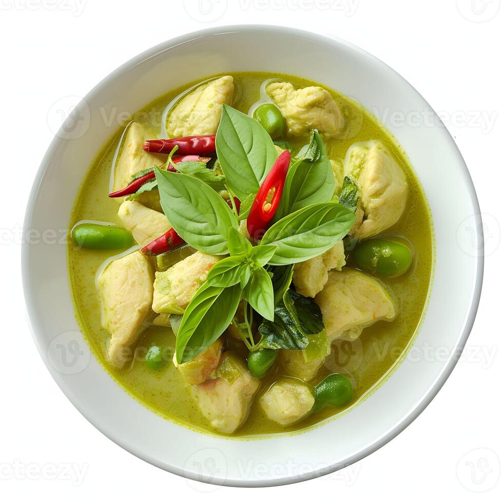 AI generated Green Curry on bowl isolated on white photo