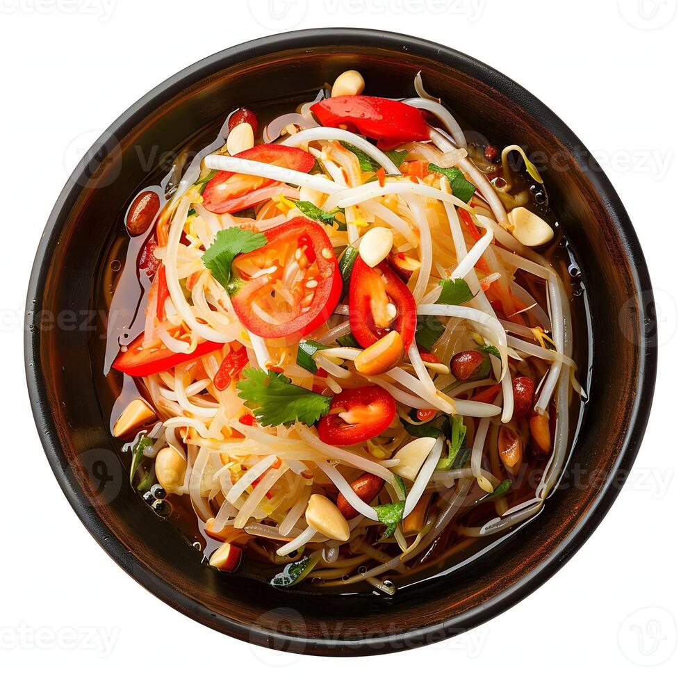 AI generated Refreshing Som Tum - Papaya Salad Isolated on White photo