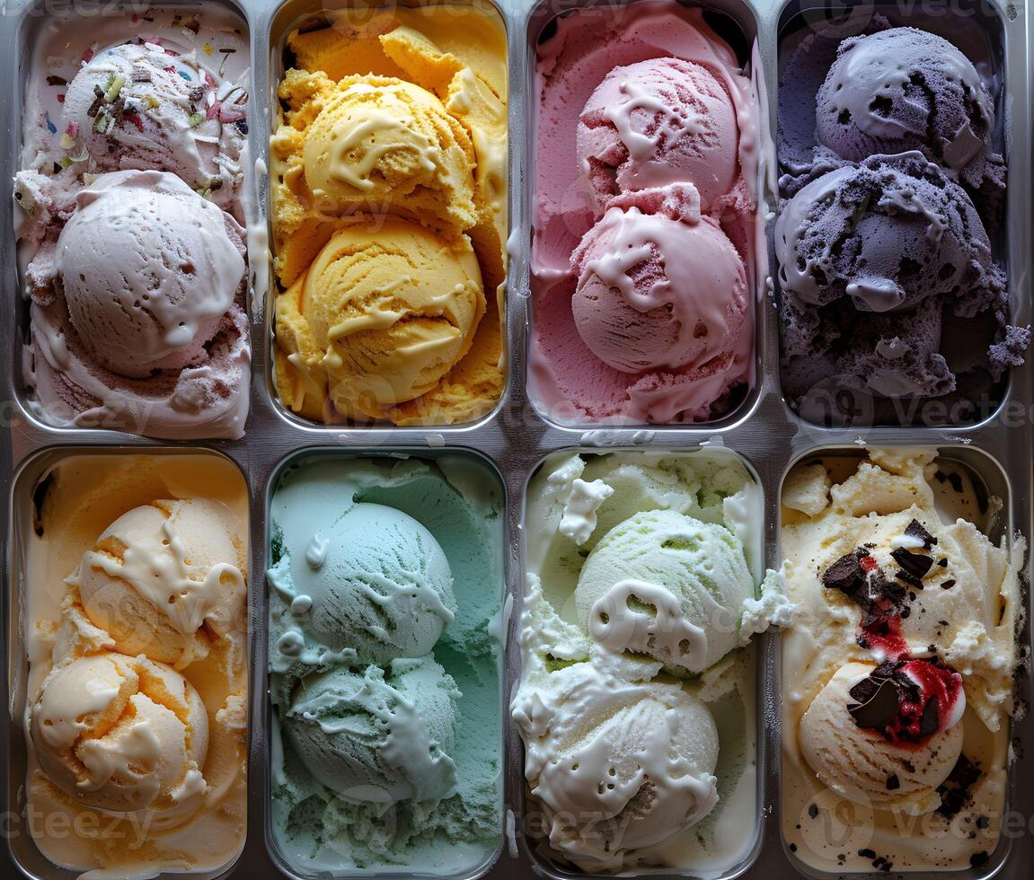 AI generated Variety of Chocolate Mint Ice Cream - Six Colorful Isolated Ice Creams for a Delightful Summer Treat photo