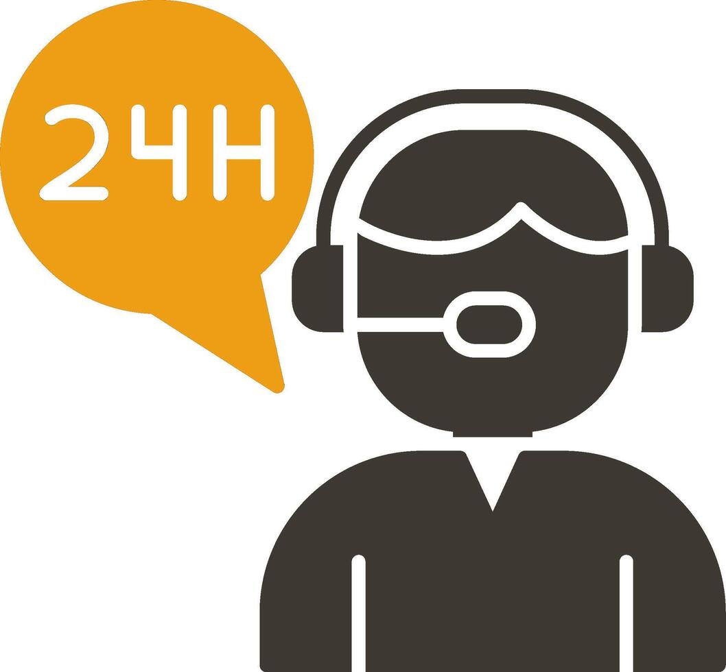 24 Hours Support Glyph Two Colour Icon vector