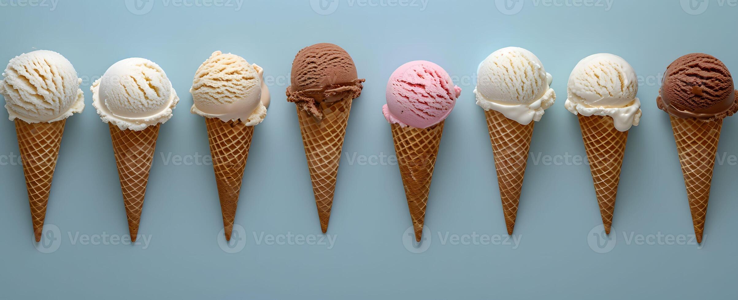 AI generated Whimsical Waffle Ice Cream Cones - Playful Delights in Various Shapes and Sizes photo