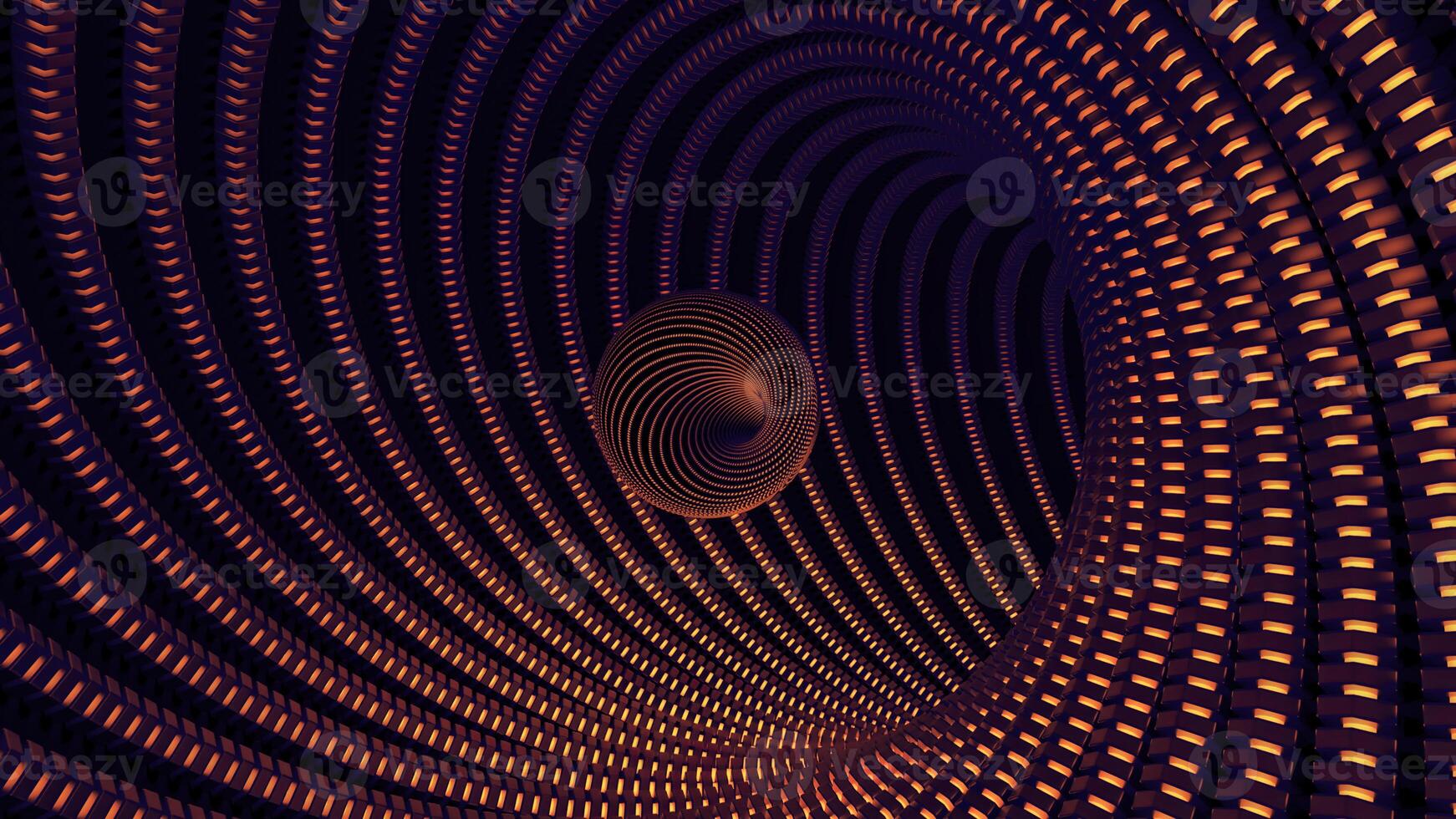 Abstract sphere flying inside dotted tunnel, seamless loop. Design. Beautiful ball moving inside digital colorful corridor. photo