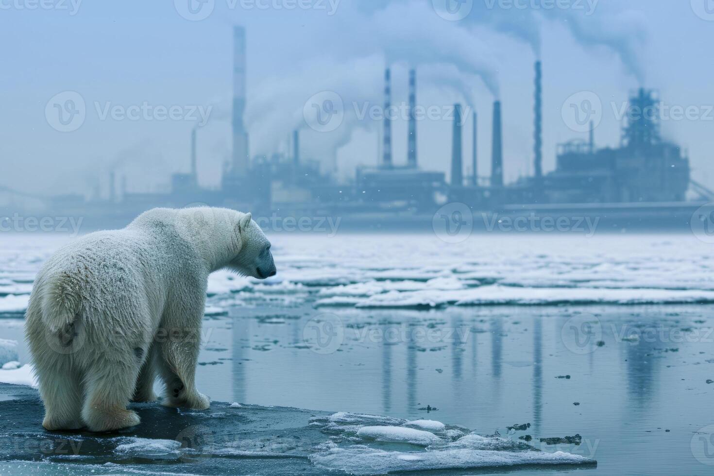 AI generated Climate change, global warming and environmental pollution. Polar bear animal extinction photo