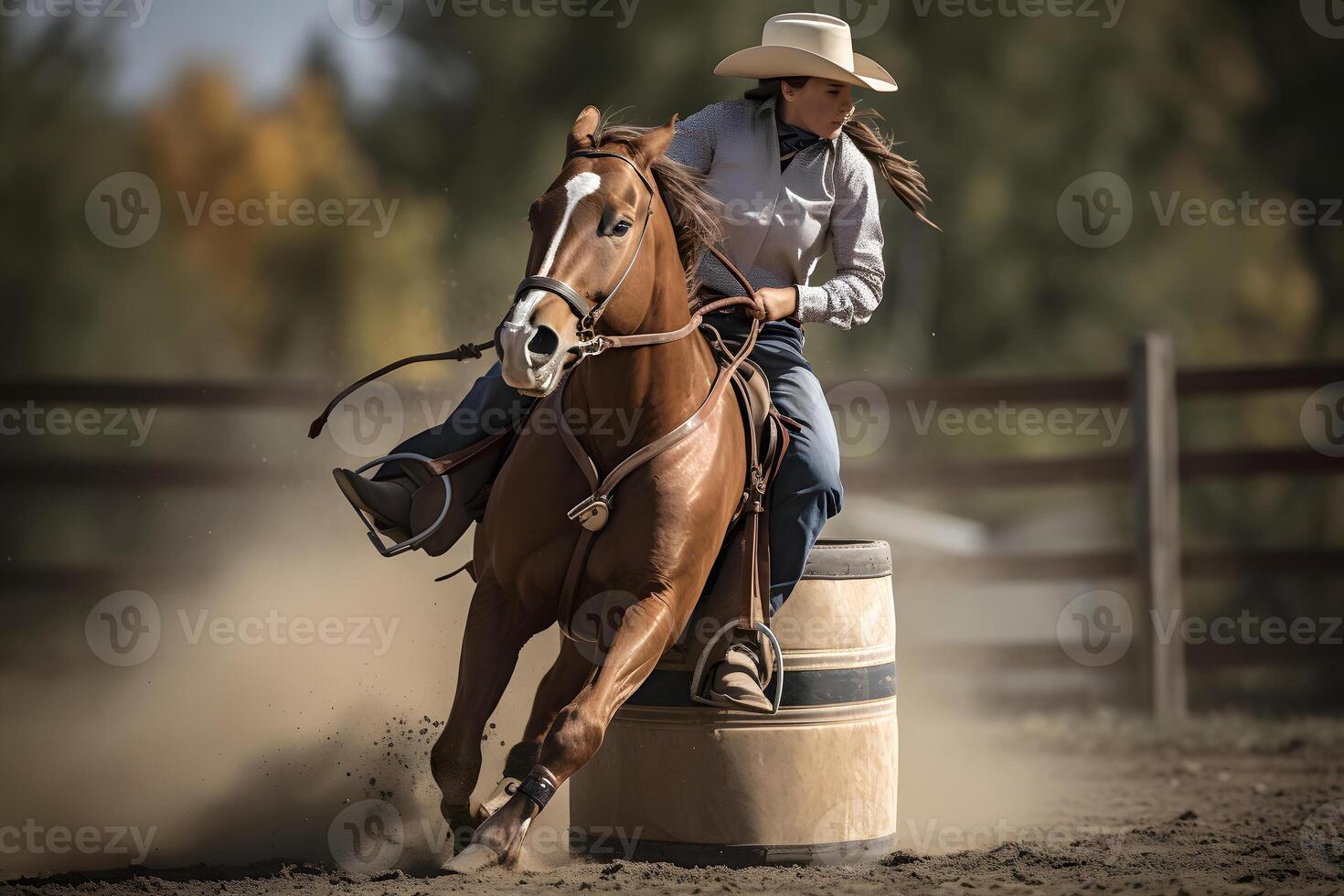 AI generated women horse barrel racing, neural network generated image photo