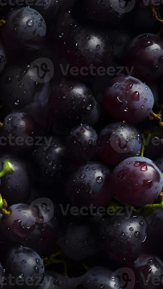 AI generated Fresh grapes seamless texture and full-frame background adorned with glistering water drops, neural network generated image photo