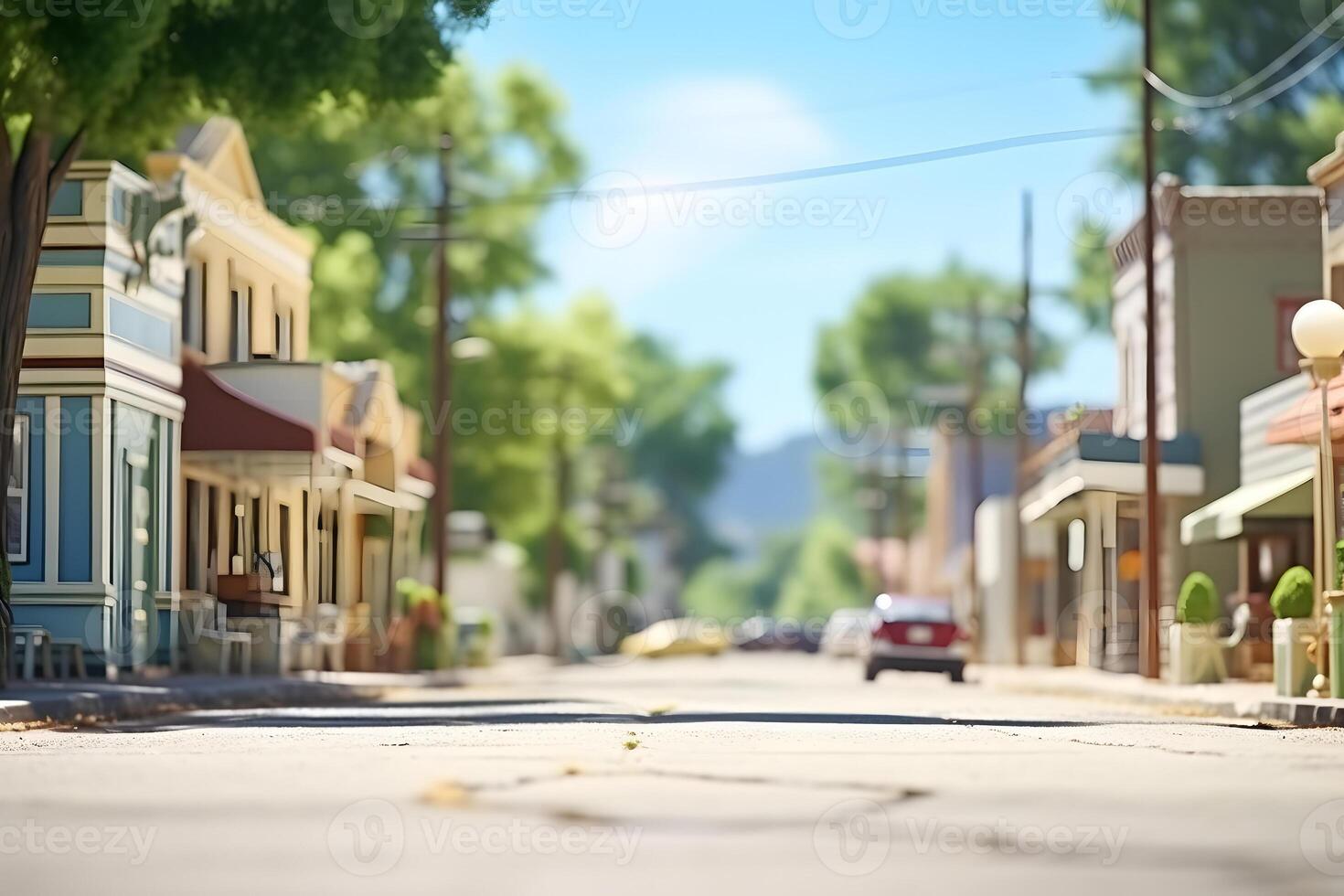 AI generated American town street view at sunny summer day, neural network generated image photo