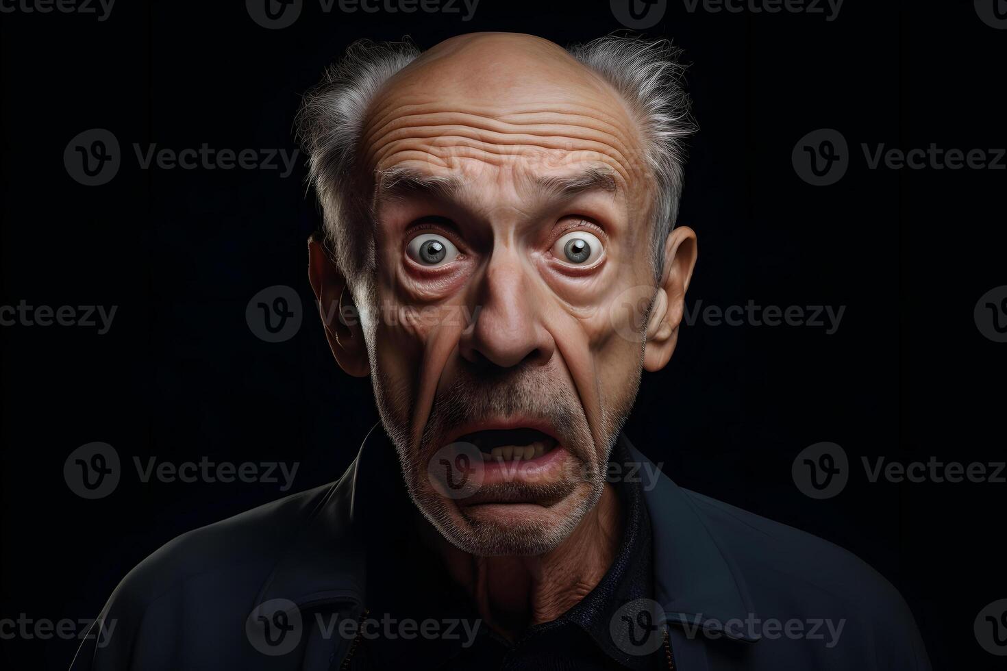 AI generated Surprised senior Caucasian man on black background. Neural network generated photorealistic image. photo