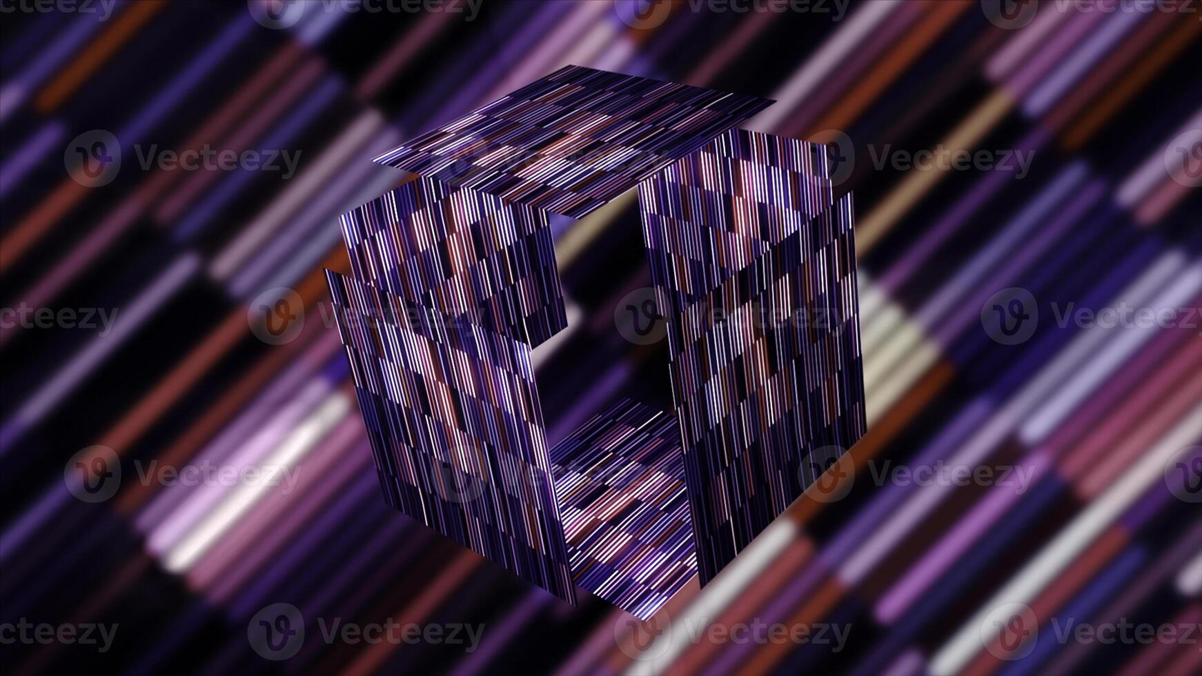 Bright purple and blue square in 3d. Motion. A shiny purple and green futage with a cube that opens and closes and glitters at the same time . photo