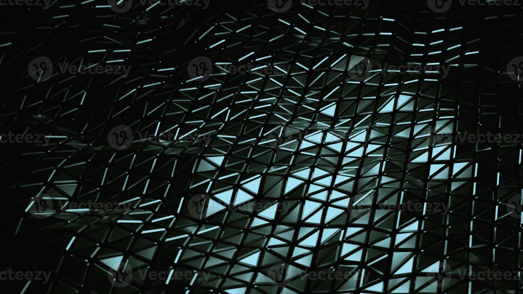 Background of triangles shining and moving in waves. Design. Futuristic surface of triangles moving waves. Cycle of waves on surface of triangular mosaic photo