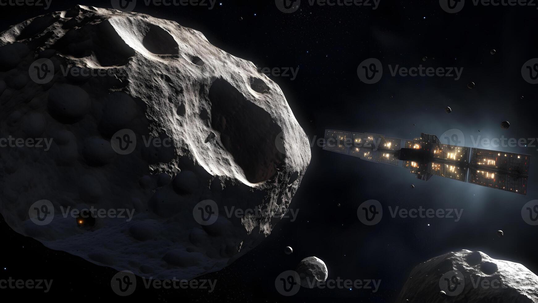 AI generated Asteroid mining in open space, neural network generated image photo
