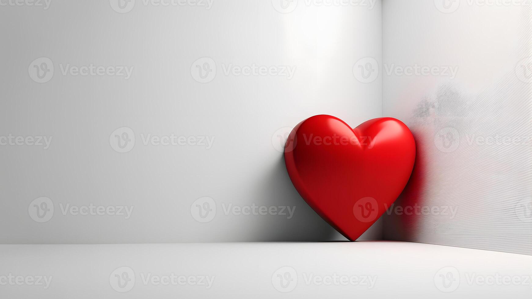 AI generated minimalistic valentines day background with heart symbol, copy space at the left side, neural network generated art photo