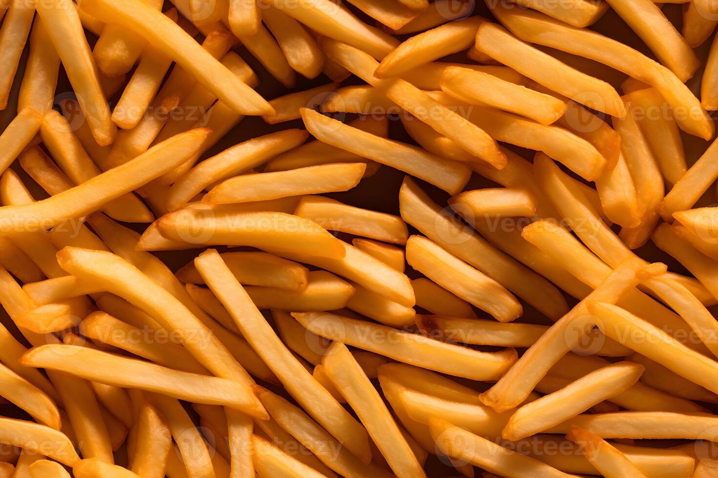 AI generated seamless texture and full-frame background of piled French fries, neural network generated image photo