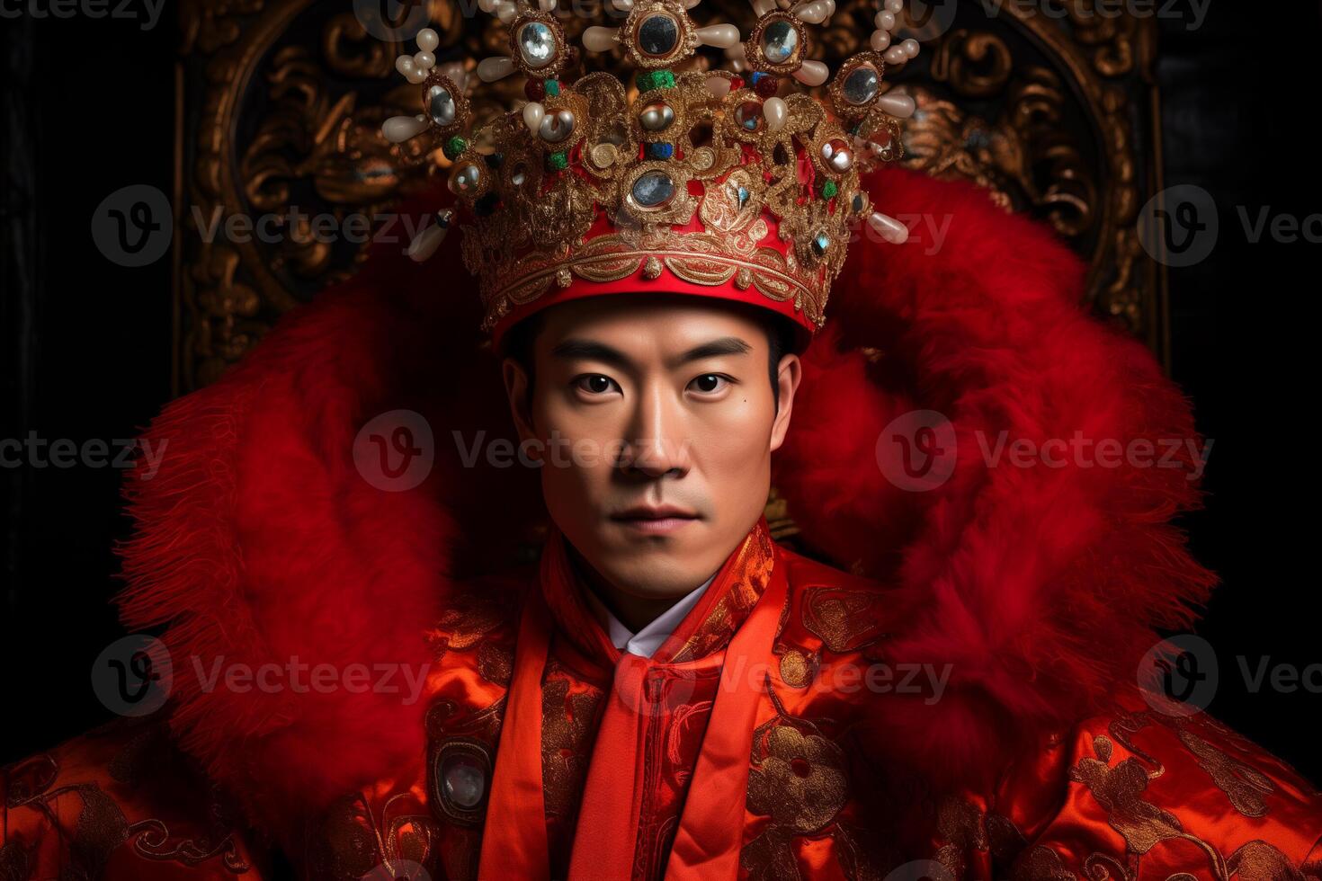 AI generated chinese groom in traditional wedding dress with generative ai photo